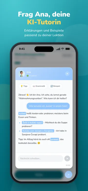 Chat mit Ana, der KI-Tutorin, zur aktuellen Lektion